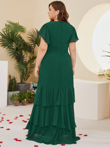 Women Plus Size Elegant V-neck Ruffle Bridesmaid Dresses Mother of Bridal Party Maxi Dress