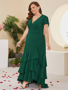 Women Plus Size Elegant V-neck Ruffle Bridesmaid Dresses Mother of Bridal Party Maxi Dress
