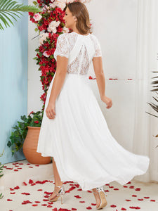 Women Plus Size Floral Lace Hi-Low Chiffon Bridesmaid Dresses