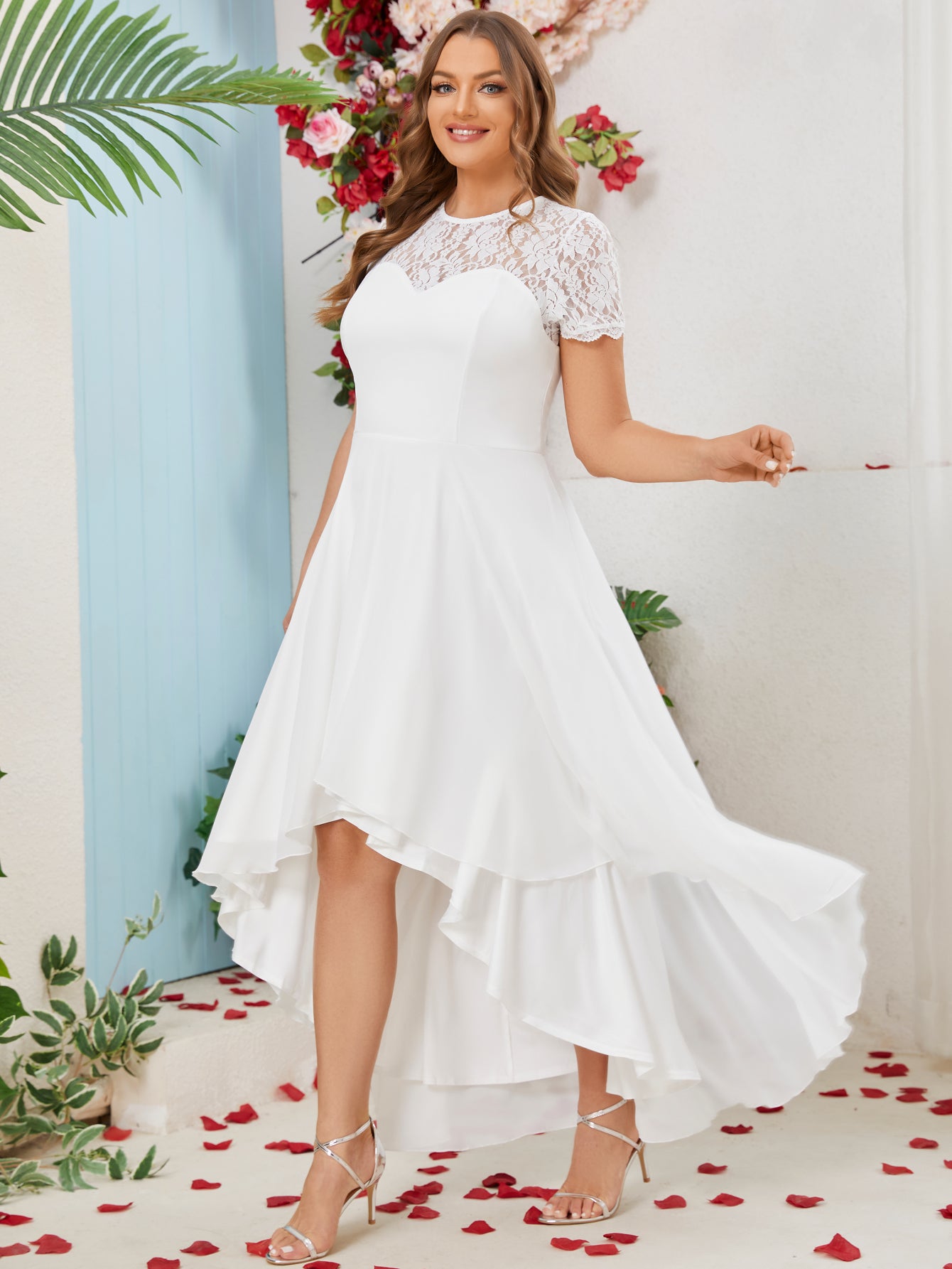 Plus Size Elegant Bridesmaid Dress Women's Plus Floral Lace - Temu