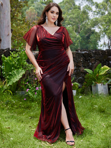 Women Plus Size V-neck Shinning Evening Dress 09987