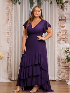 Women Plus Size Elegant V-neck Ruffle Bridesmaid Dresses Mother of Bridal Party Maxi Dress