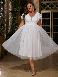 Women Plus Size Ruffle Sleeve V-neck Cocktail Party Dresses for Bridal Shower