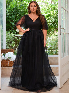 Women Plus Size V-neck Elegant Wedding Party Dresses for Bridal Shower Reception Backyard Wedding