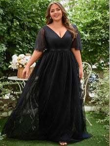 Women Plus Size V-neck Elegant Wedding Party Dresses for Bridal Shower Reception Backyard Wedding