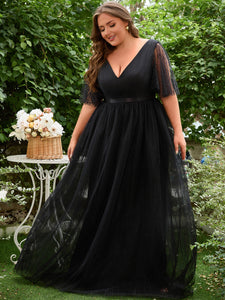 Women Plus Size V-neck Elegant Wedding Party Dresses for Bridal Shower Reception Backyard Wedding