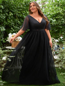 Women Plus Size V-neck Elegant Wedding Party Dresses for Bridal Shower Reception Backyard Wedding