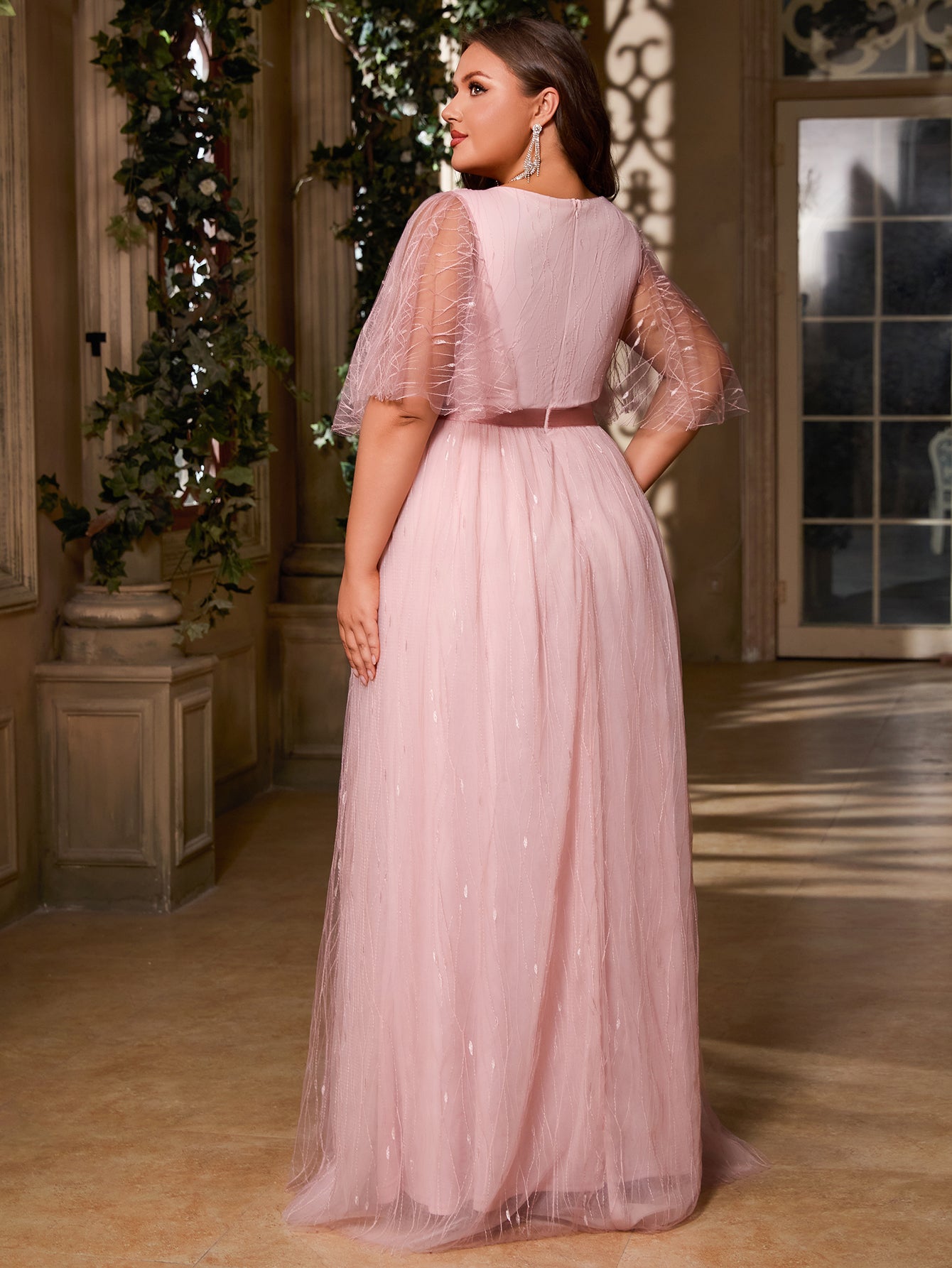 Women Plus Size V-neck Elegant Wedding Party Dresses for Bridal Shower Reception Backyard Wedding