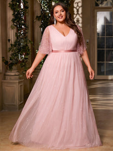 Women Plus Size V-neck Elegant Wedding Party Dresses for Bridal Shower Reception Backyard Wedding