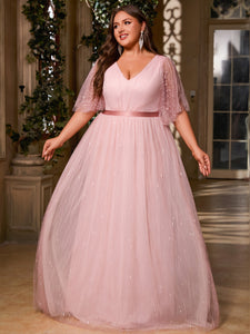 Women Plus Size V-neck Elegant Wedding Party Dresses for Bridal Shower Reception Backyard Wedding