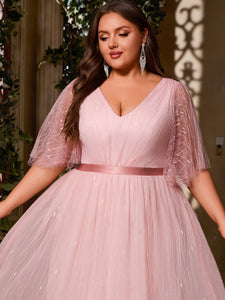 Women Plus Size V-neck Elegant Wedding Party Dresses for Bridal Shower Reception Backyard Wedding