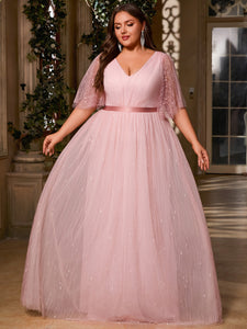 Women Plus Size V-neck Elegant Wedding Party Dresses for Bridal Shower Reception Backyard Wedding