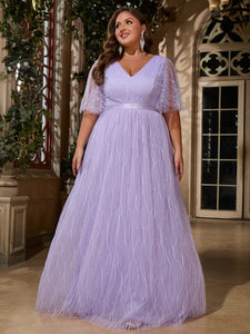 Women Plus Size V-neck Elegant Wedding Party Dresses for Bridal Shower Reception Backyard Wedding