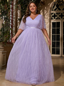 Women Plus Size V-neck Elegant Wedding Party Dresses for Bridal Shower Reception Backyard Wedding