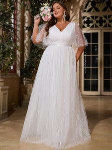 Women Plus Size V-neck Elegant Wedding Party Dresses for Bridal Shower Reception Backyard Wedding
