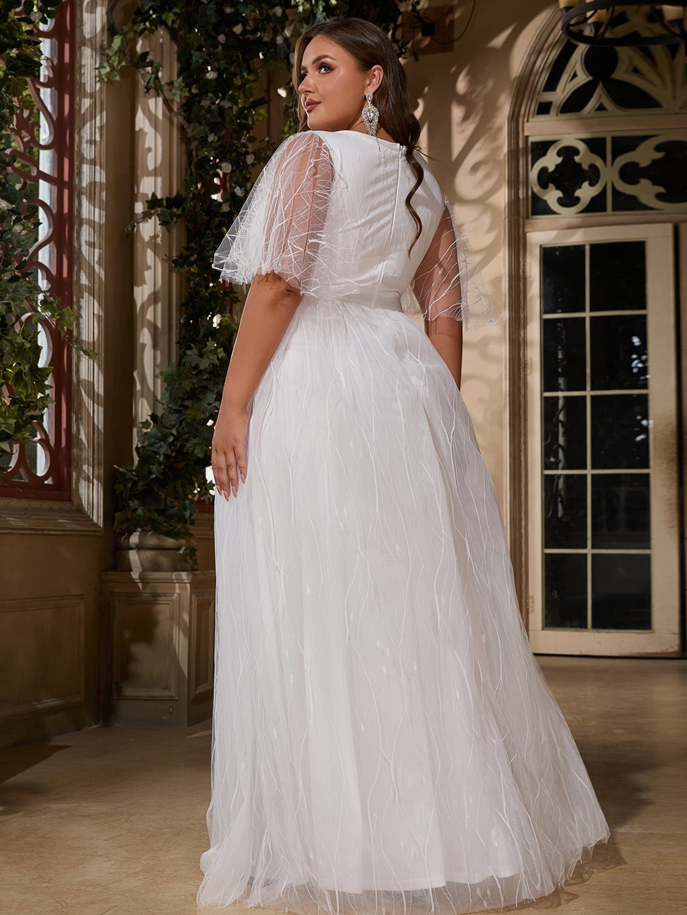 Women Plus Size V-neck Elegant Wedding Party Dresses for Bridal Shower Reception Backyard Wedding