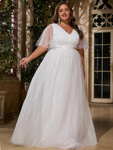 Women Plus Size V-neck Elegant Wedding Party Dresses for Bridal Shower Reception Backyard Wedding