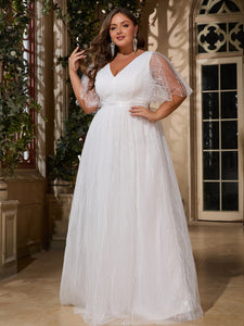 Women Plus Size V-neck Elegant Wedding Party Dresses for Bridal Shower Reception Backyard Wedding