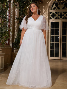 Women Plus Size V-neck Elegant Wedding Party Dresses for Bridal Shower Reception Backyard Wedding