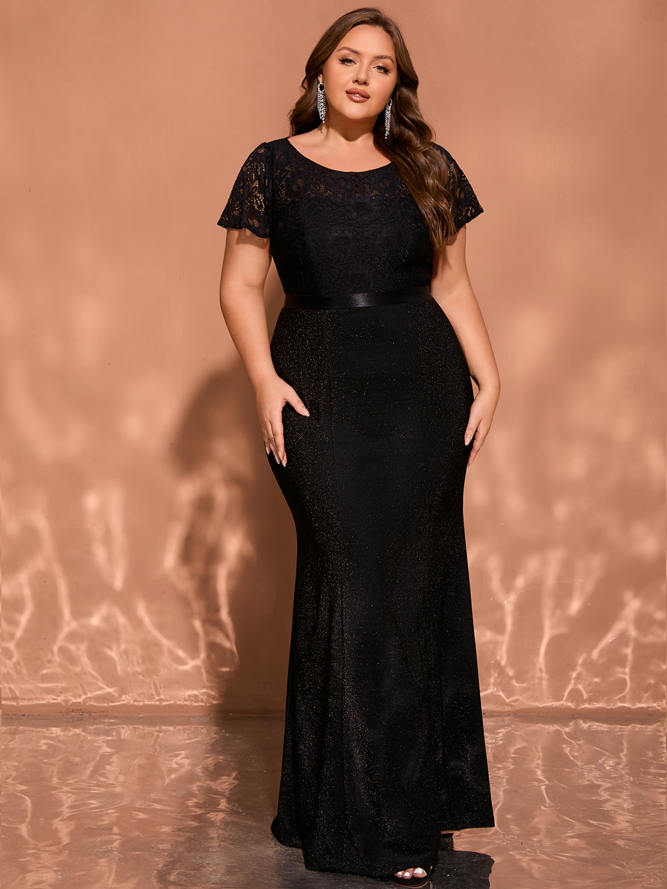 Women Plus Size Shinning Evening Dress Formal Length Semi-Formal