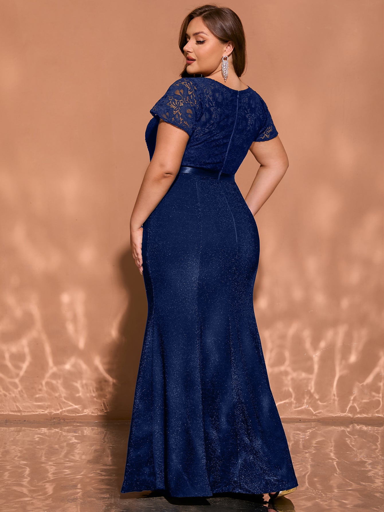 Women Plus Size Shinning Evening Dress Formal Length Semi-Formal