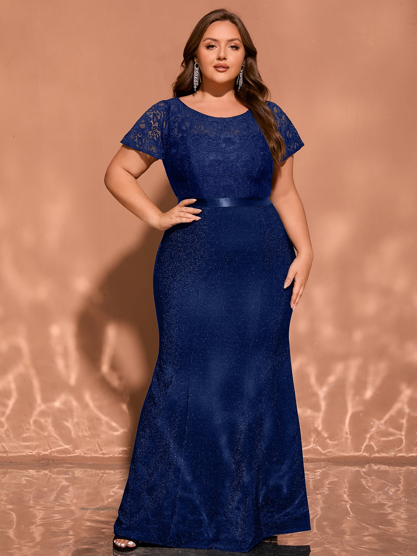 Women Plus Size Shinning Evening Dress Formal Length Semi-Formal