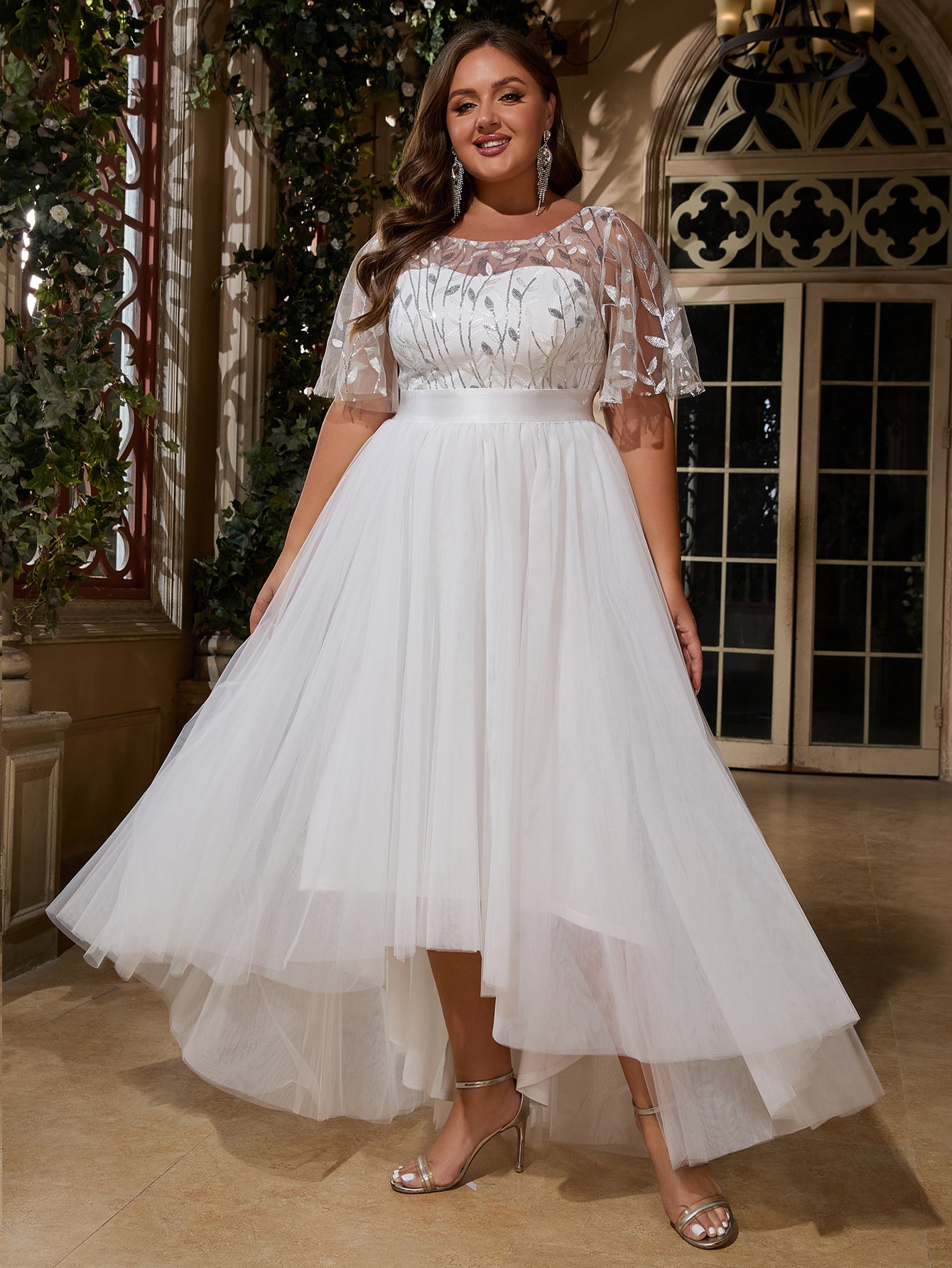 Women Plus Size Elegant Sequins Wedding Party Dresses for Bridal Shower Reception Backyard Wedding