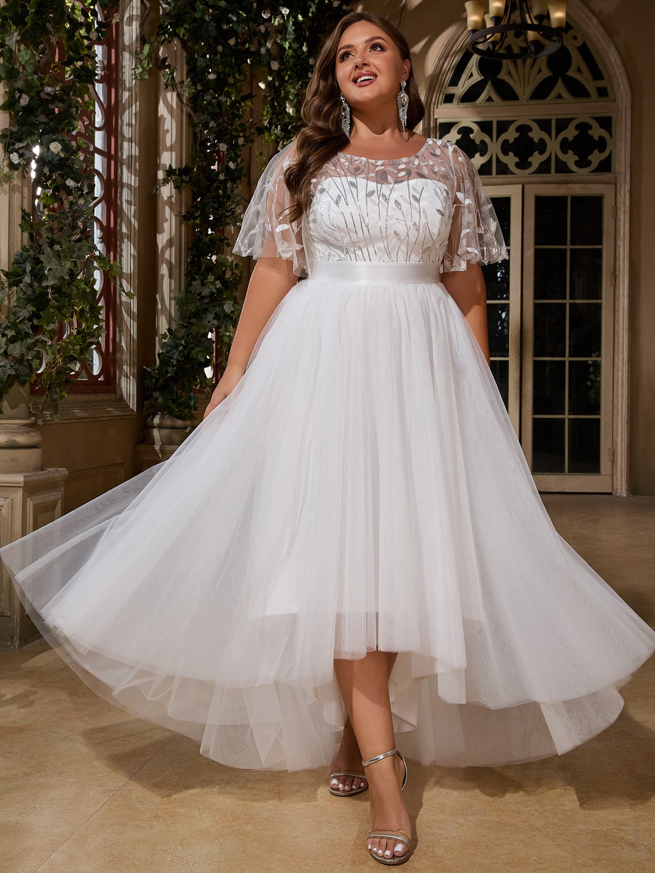 Women Plus Size Elegant Sequins Wedding Party Dresses for Bridal Shower Reception Backyard Wedding