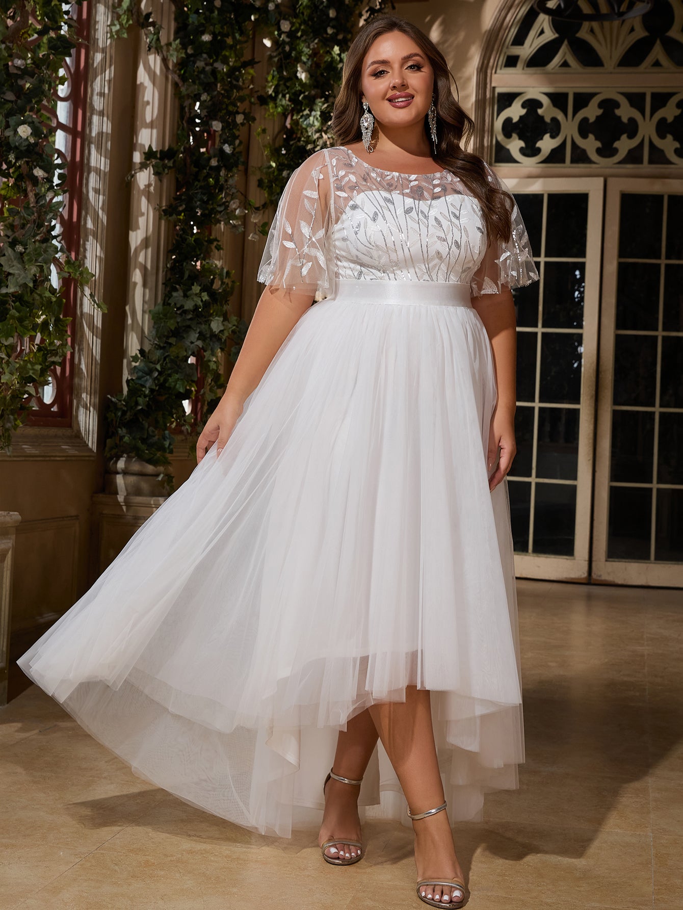 Women Plus Size Elegant Sequins Wedding Party Dresses for Bridal Shower Reception Backyard Wedding