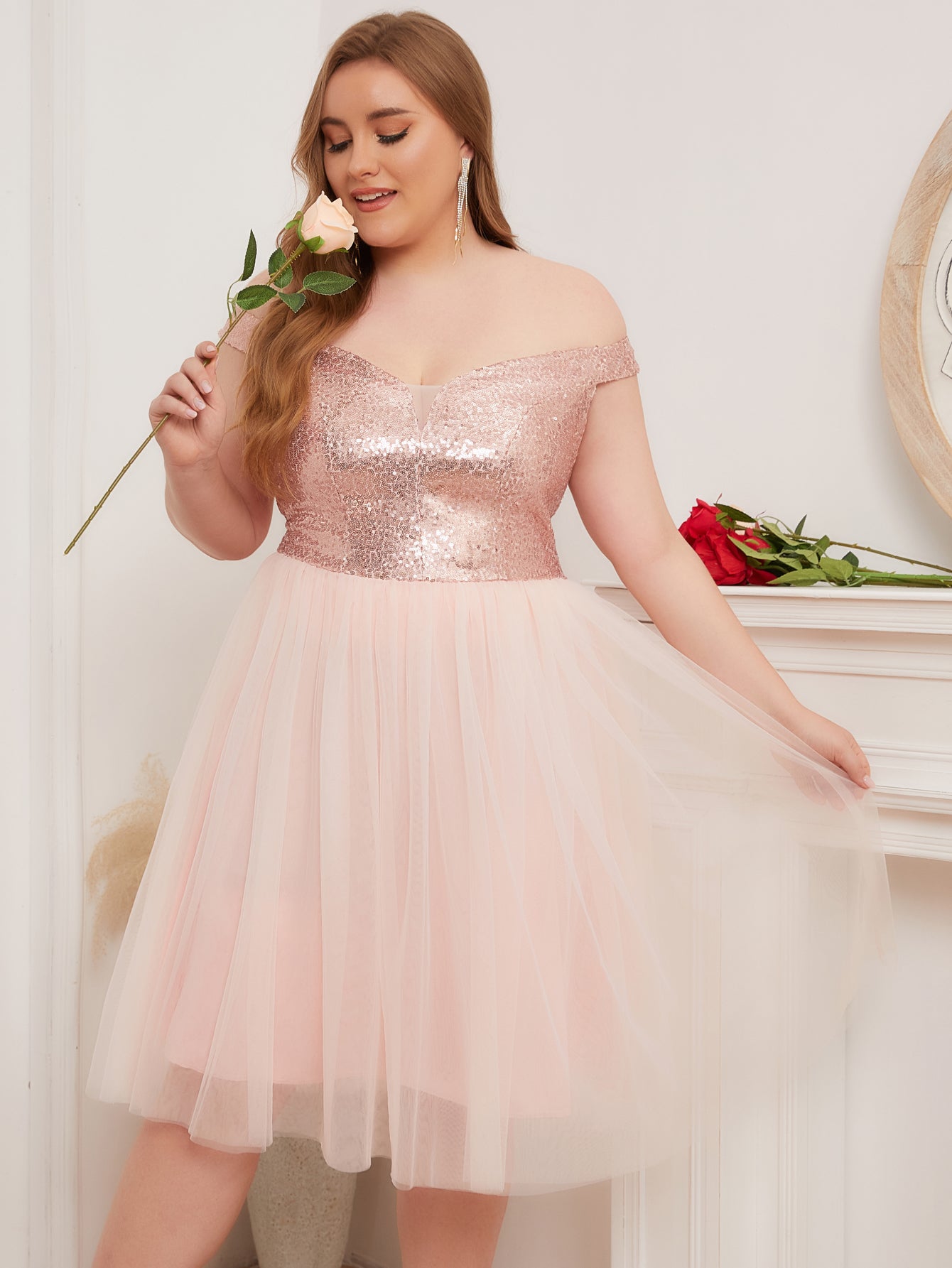 Women's Plus Size Fit & Flare Party Dress For Wedding Guest Mother of Brides Graduation Prom Gowns Holiday Photoshoot Dress,Rosegold£¬3XL