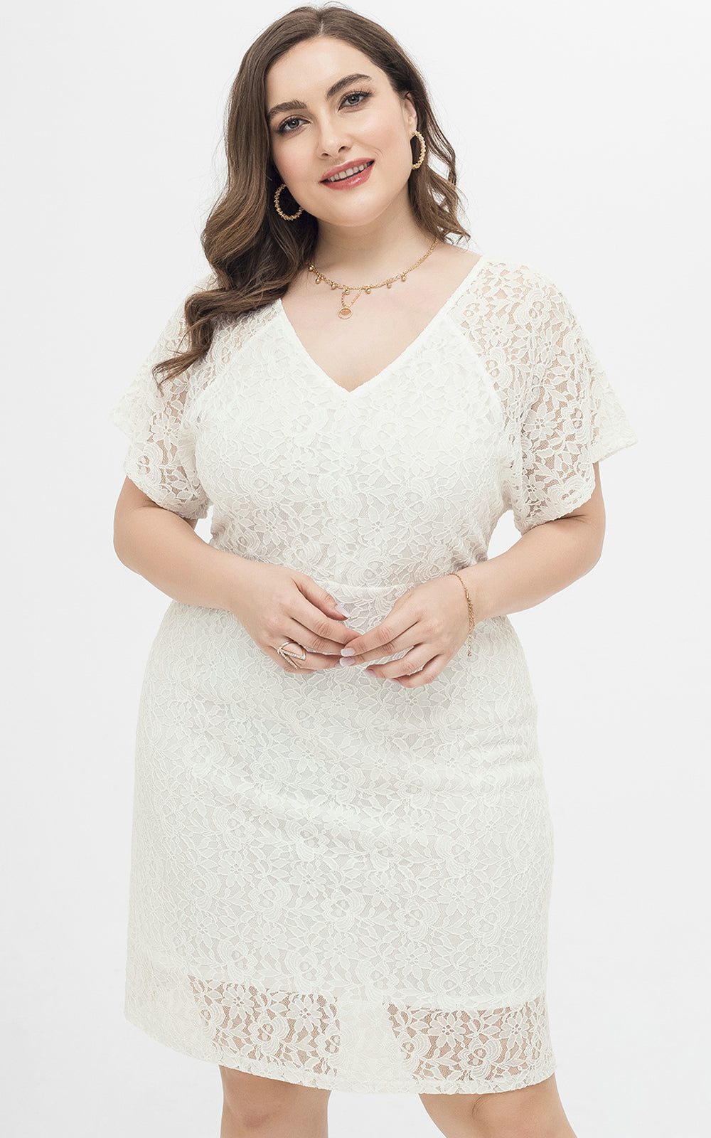 Women White Floral Lace Plus Size Midi Cocktail Dresses for Wedding Guest Engagement