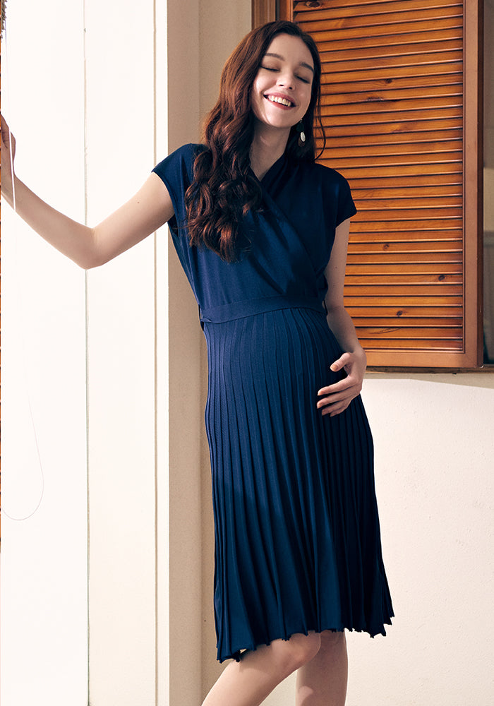 Knee Length Wrap Nursing Maternity Midi Dress
