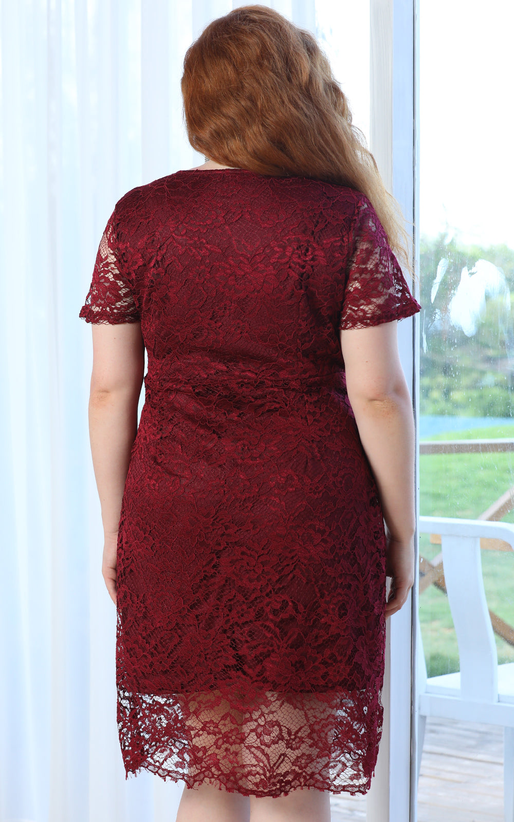 Women Summer Plus Size Burgundy Floral Lace Cocktail Dress for Wedding Guest Party Bridesmaid