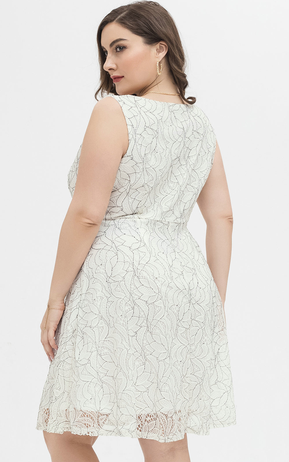 Women Plus Size Ivory Floral Lace Fit and Flare Cocktail Party Dress for Wedding Guest