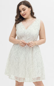 Women Plus Size Ivory Floral Lace Fit and Flare Cocktail Party Dress for Wedding Guest